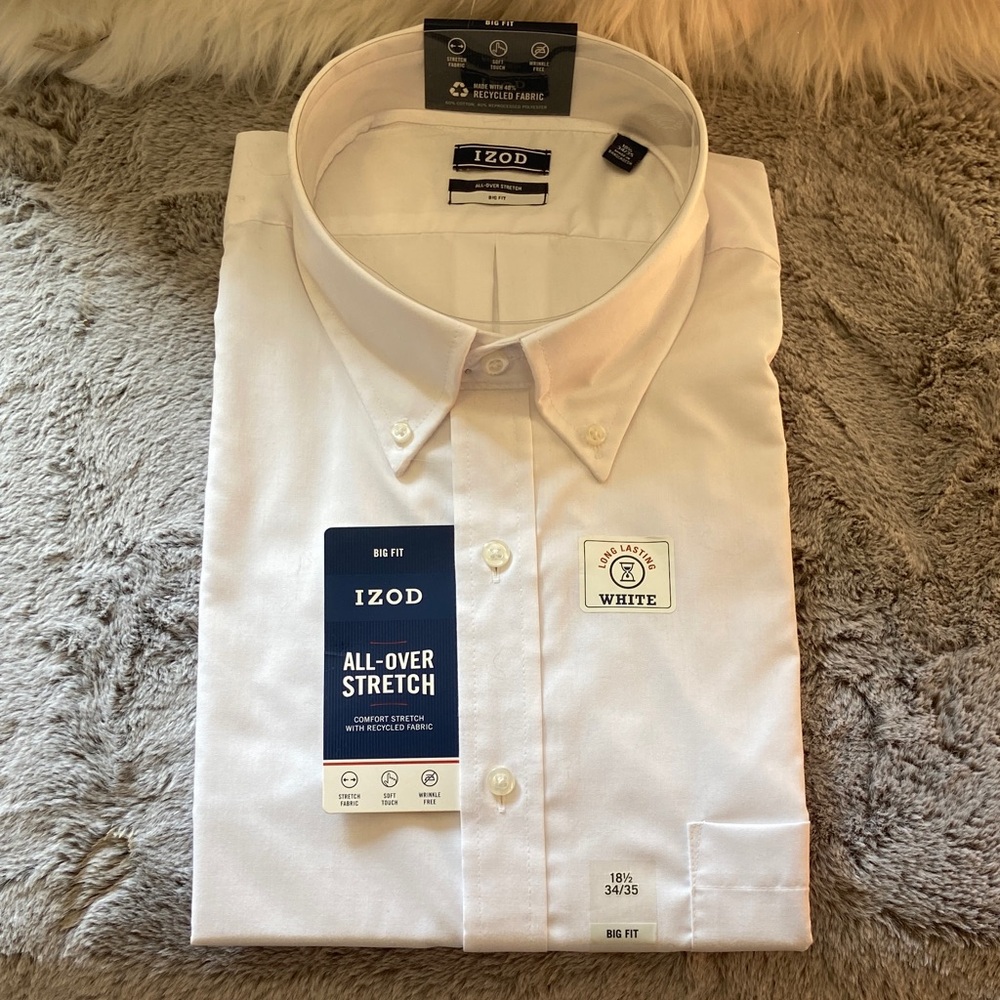 IZOD Men's Classic White Dress Shirt- 18.5 34/35 NWT Beach Pics, Coastal Resort‎